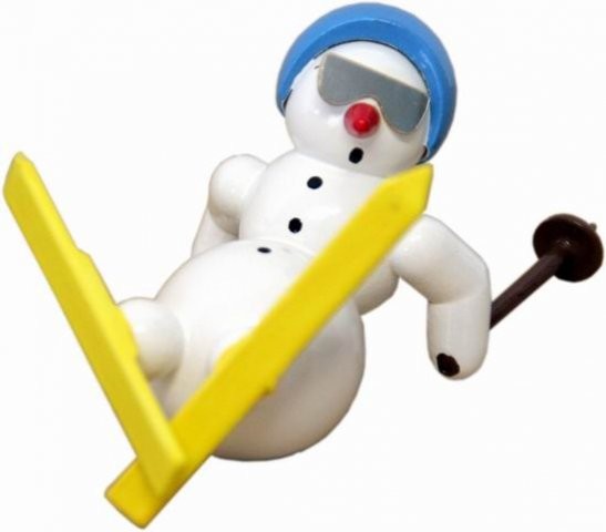 Snowman mit Ski - Helm blau 6cm Dekofigur aus Holz