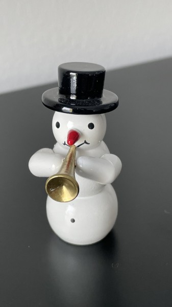 Schneemann mit Fanfare Dekofigur aus Holz 5,5cm