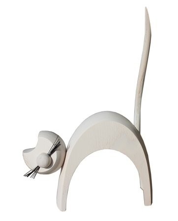 Wooden figure cat white standing - 13cm