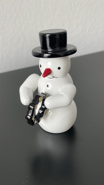 Schneemann Musiker mit Schellenring Dekofigur aus Holz 5,5cm