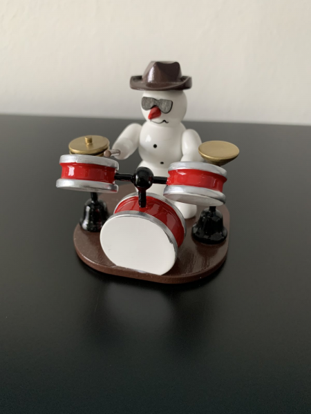 Snowman with drums decorative figure made of wood