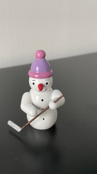 Snowman hockey player 5.5cm decorative figure made of wood