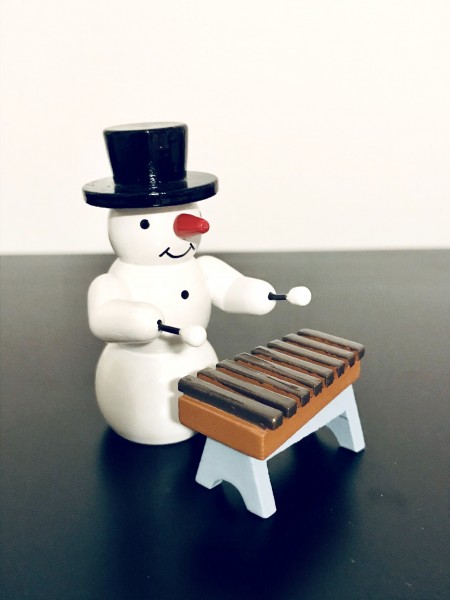 Snowman musician with xylophone decoration figure made of wood 5.5cm