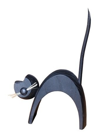 Wooden figure cat black standing - 13cm