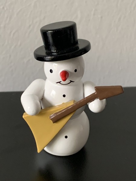 Snowman musician with electric guitar decoration figure made of wood 5.5cm