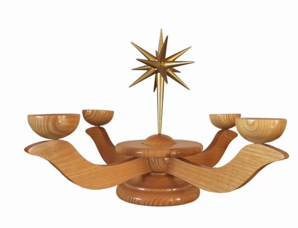 Wooden candlestick medium large natural with ring - height 20 cm