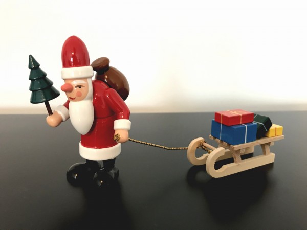 Weihnachtsmann mit Schlitten aus Holz 7,5cm