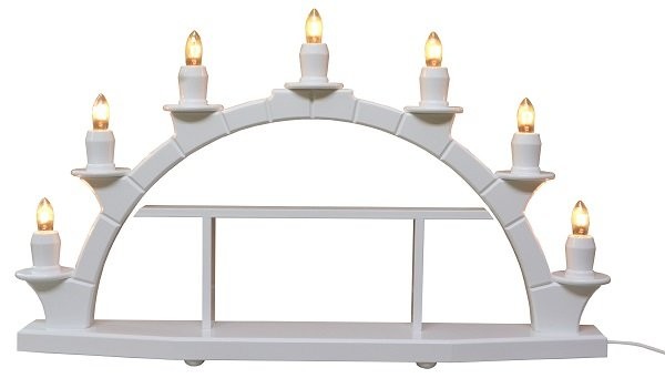 Schwibbogen Massivholz weiss mit Setzkasten 7 elekr. Kerzen 47x28cm