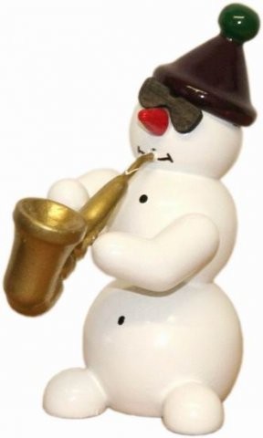 Snowman mit Saxophon 5,5cm Dekofigur aus Holz