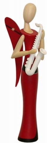 Angel Sternkopf with saxophone standing