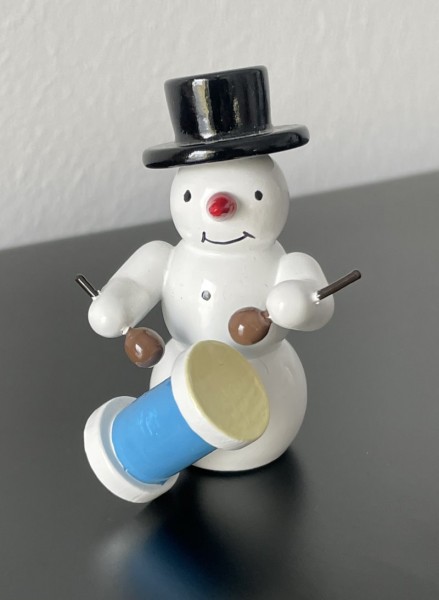 Snowman with long drum decorative figure made of wood 5.5cm