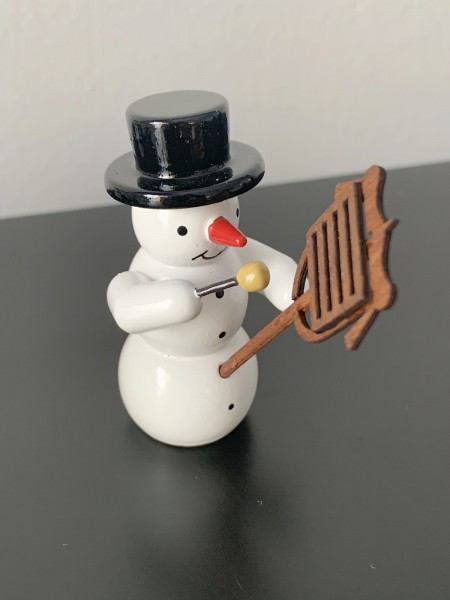 Snowman with jingle tree decorative figure made of wood 5.5cm